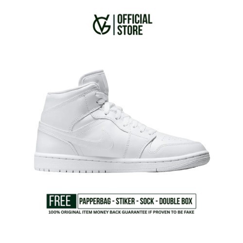 Sepatu Sneakers Nike Air Jordan 1 Mid Triple White  Original Authentic Unisex