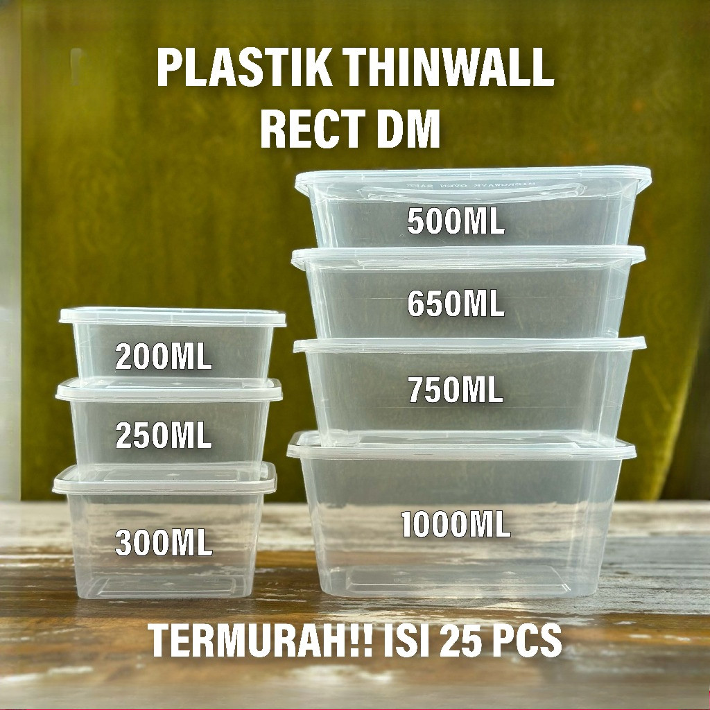 THINWALL RECTANGLE / Kotak makan plastik BOX MIKA THINWALL WADAH + TUTUP TERMURAH  ISI 25PCS Thinwal