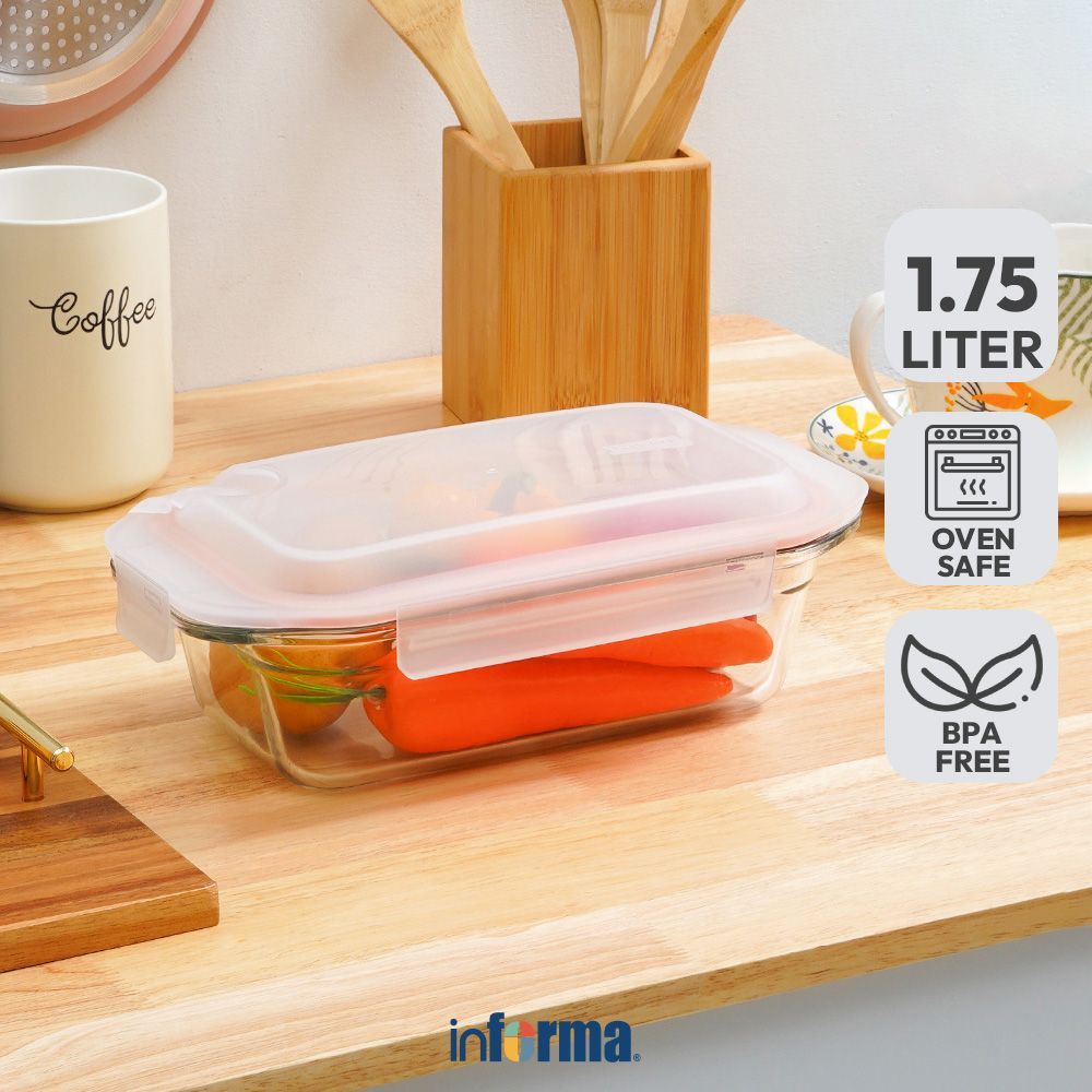 Informa Glasslock 1.75 ltr Oven Bakeware Wadah Makanan Dengan Cap - Orange Kotak Makan Food Grade Se