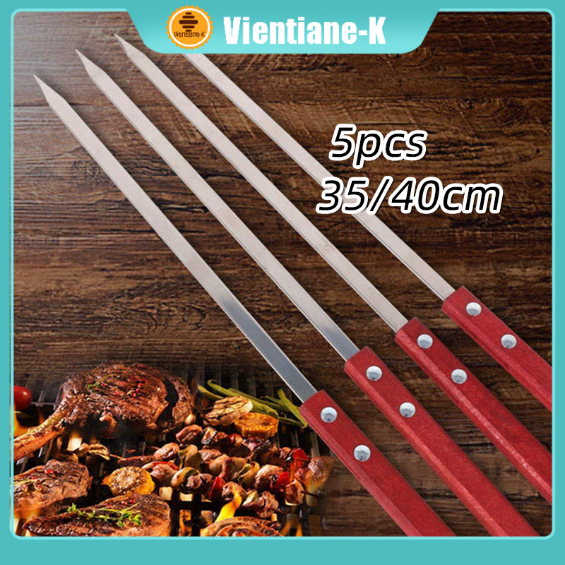 5Pcs 35/40CM Tusuk Sate Datar Stainless Steel / Tusuk Sate BBQ / Tusukan Stick / Alat Pembuat Kebab