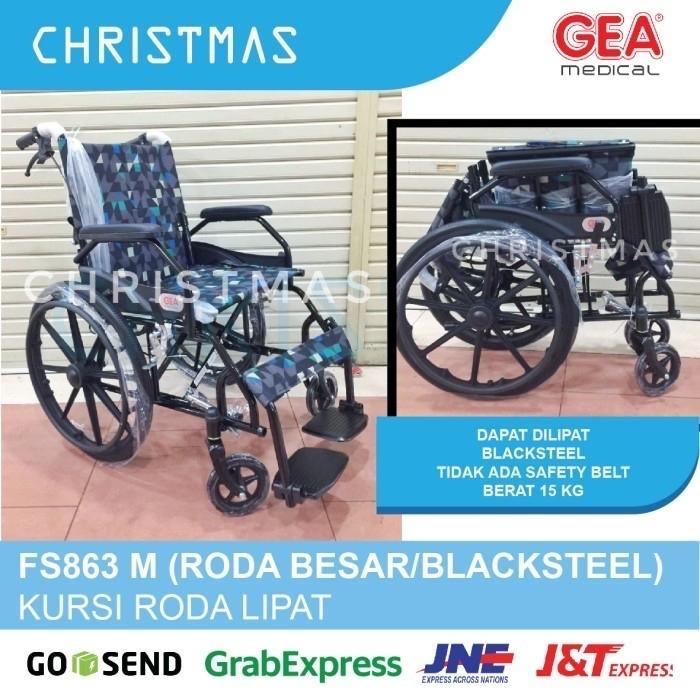 KURSI RODA LIPAT GEA BLACKSTEEL FS 863 M - RODA BESAR - KOTAK HITAMBIRU, GEA