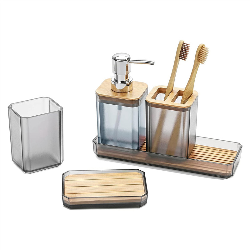 Y51A5 Pcs Bathroom Accessory Set Soap sh, Toothbrush Holder, Toothbrush Cup, Vanity Trayr (Grey)