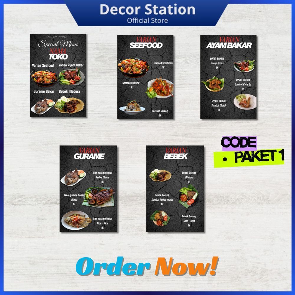 CETAK MENU MAKANAN/MENU MAKANAN/CUSTOM MENU RESTO/HIASAN DINDING RESTO, MAKANAN, MENU | TERIMA CUSTO