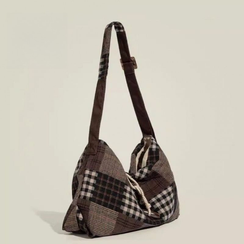 Tas kapasitas besar tas kotak-kotak bahu ketiak wanita tas jinjing komuter