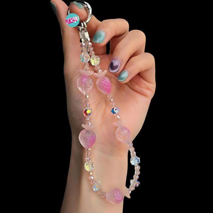 JRYU Gantungan HP Korea STRAWBERRY CRYTAL gantungan gelang kristal gantungan tas menyala dalam gelap