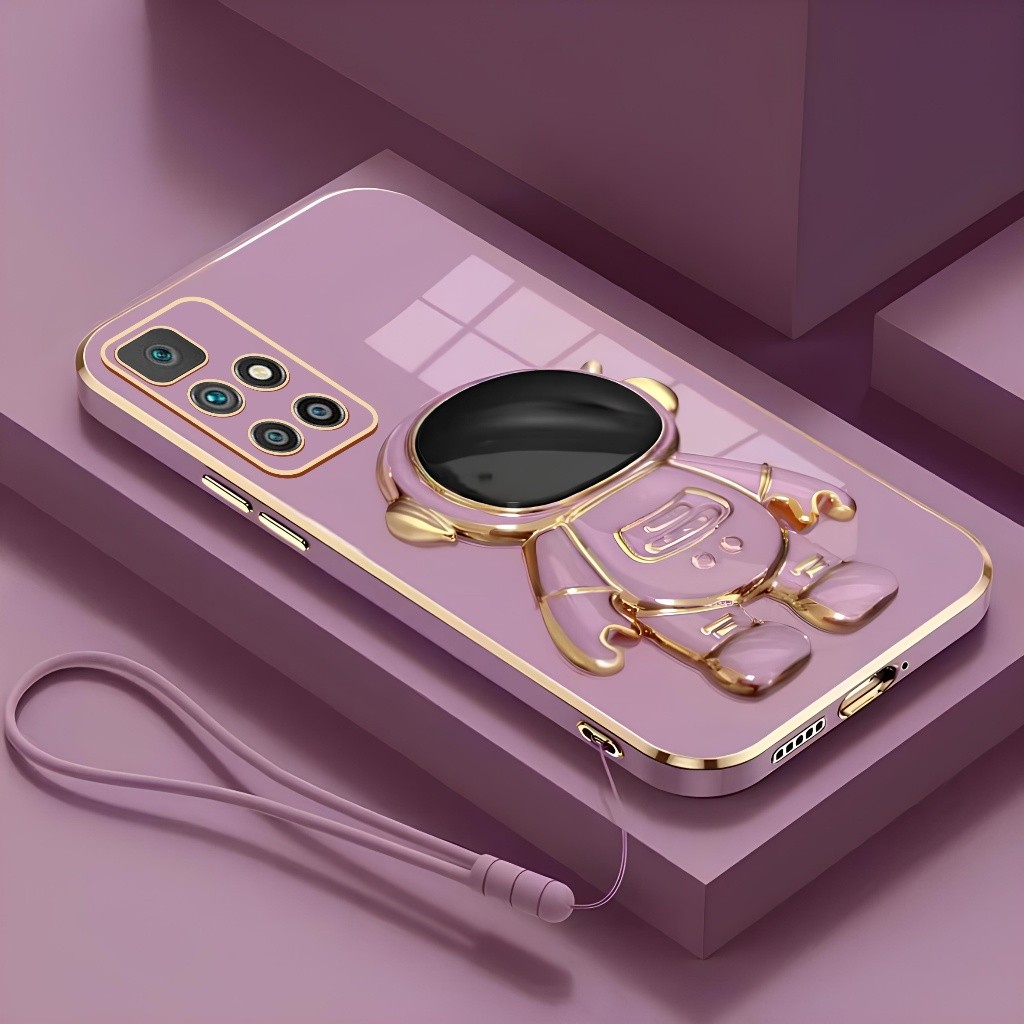 Soft Case Xiaomi Redmi 10 / 10 Prime Casing Dudukan Lipat Astronot Plating Free Tali Lanyard Hp