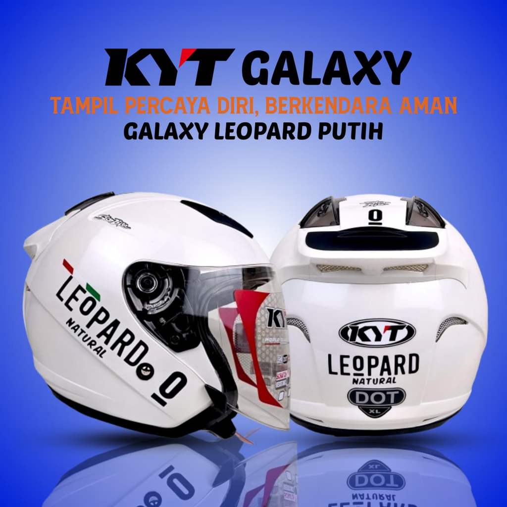 KYT GALAXY FLAT R PEARL WHITE LEOPARD / HELM KYT HALF FACE NEW