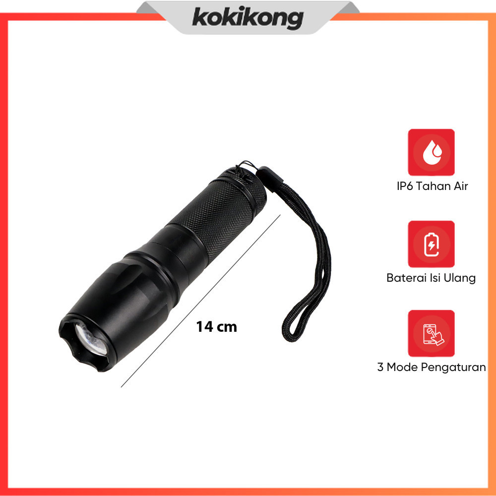 TAFFLED Senter Tactical XML-T6 3000 Lumens Dengan Baterai Charger Box - E97