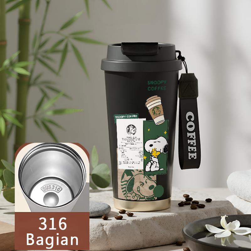 Tumbler Kopi Label Snoopy Botol Minum Aesthetic Stainless Steel Tumblr CUP 500 ML Termos Coffee Taha