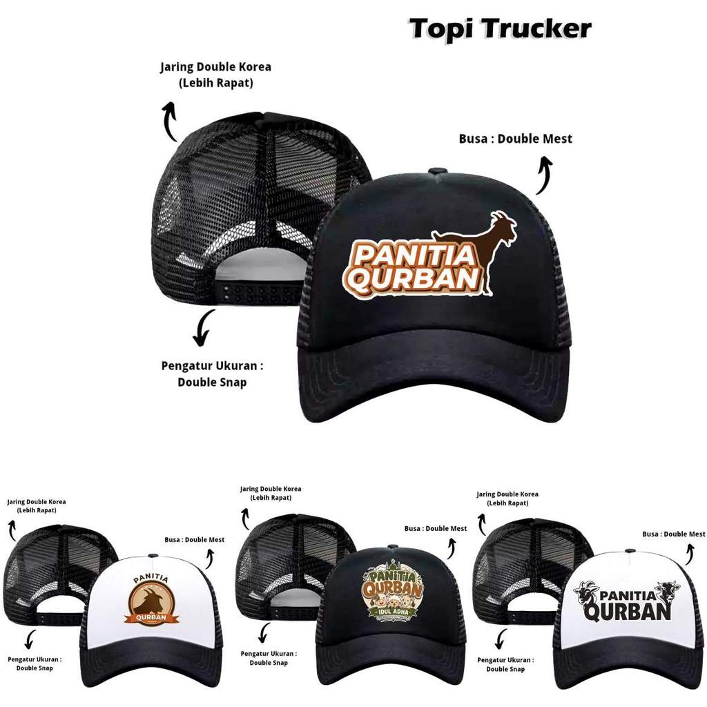 Topi panitia qurban idul adha cowok remaja dewasa, Topi motif , trucker murah Hitam Putih Pria Wanit