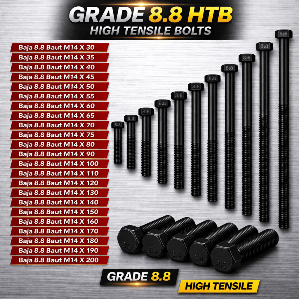 Baja 8.8 Baut M14X110 / Baut 14X110 / M14 X 110 / 14 X 110  Grade 8.8 HTB - High Tensile Bolt Half D