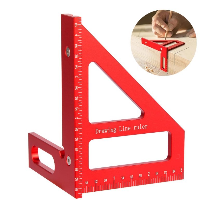 Penggaris Siku Aluminium Segitiga Multifungsi Woodworking Ruler Garisan Siku Tukang Pertukangan