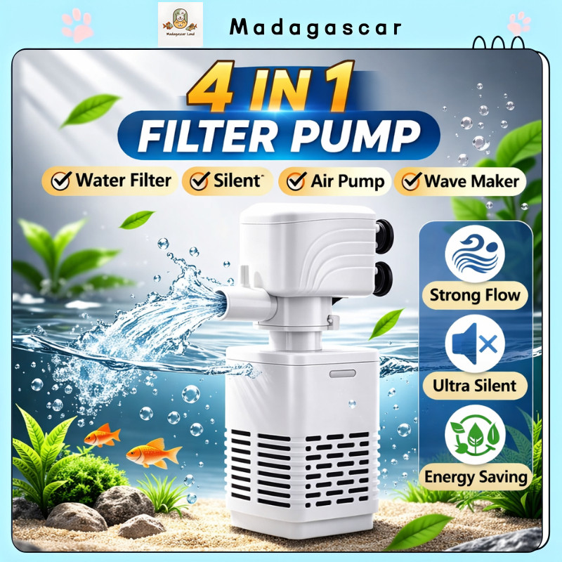 KAYDEN STORE [MADA] Pompa Filter Akuarium 4-in-1 | Pompa Submersible Silent, Pompa Oksigen, Penggant