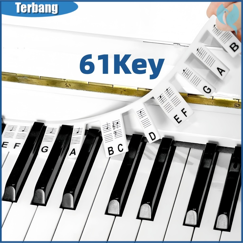 Strip Stiker Piano Silikon 61 Key | Bebas Perekat Aman Untuk Keyboard | Not Balok Ganda Treble Bass 