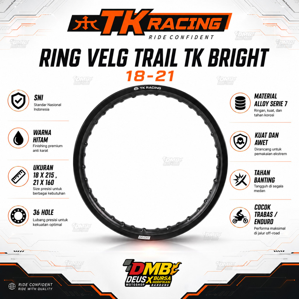 TK Racing Ring Velg 18 21 Trail Trabas KLX CRF WR155 18-215 21-160 Hitam Alumunium Alloy