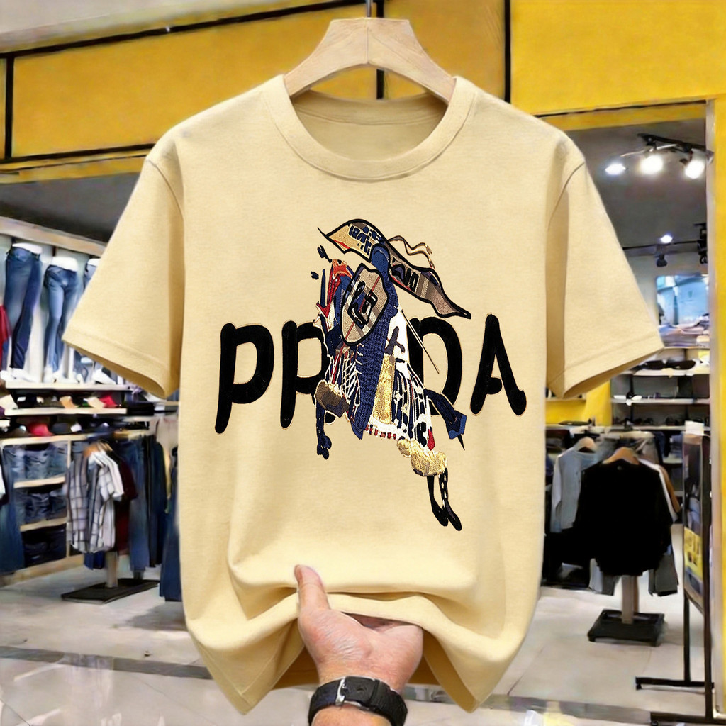 Prada Knight Embroidery Patch Kaos Polos Katun Premium Tebal 210GSM Original Indonesia Size Lengkap 
