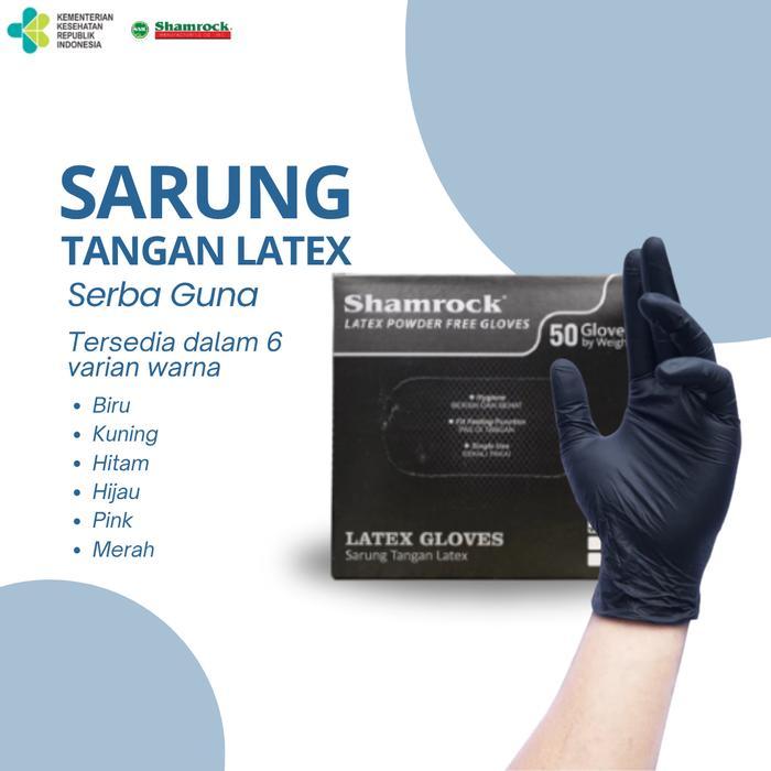 Shamrock Sarung Tangan Medis Latex Non-Powder Isi 50 pcs | Sarung Tangan Karet Tebal Steril - S, Hit