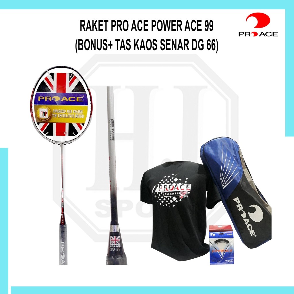 Raket Original Pro Ace Power Ace 99 Bonus Komplit Badminton