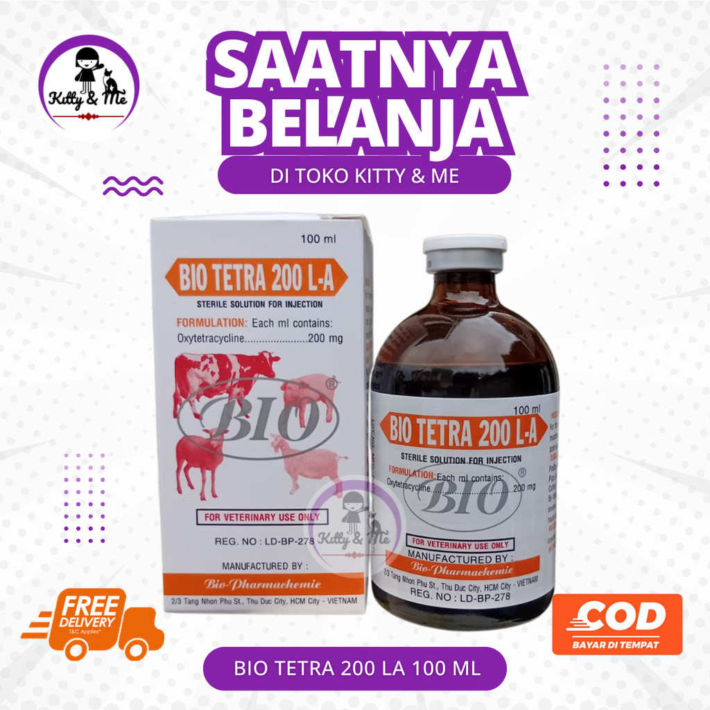 BIO TETRA 200 LA 100 ML - AB Untuk Hewan Ternak Sapi Kambing Domba Kuda Unggas