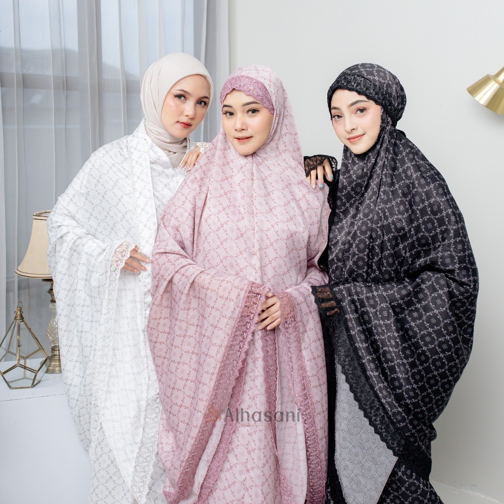 [Gratis Tasbih+Scrunchie] Mukena Dewasa Jumbo Santorini Silk 3 in 1 Renda Mewah Hazzta mukena putih 