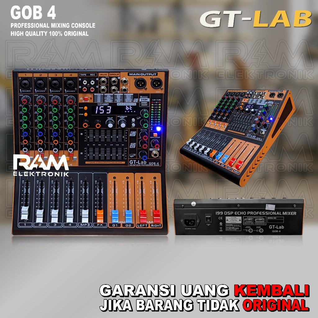 Mixer 4 Channel GT LAB GOB4 | GOB 4 USB Bluetooth Double Equalizer Original