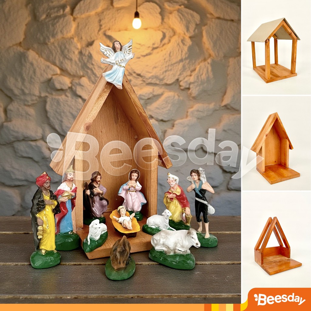 Kandang Rumah Kayu Natal Yesus | Rumah Mini Diorama | Hiasan Kelahiran Yesus Kayu