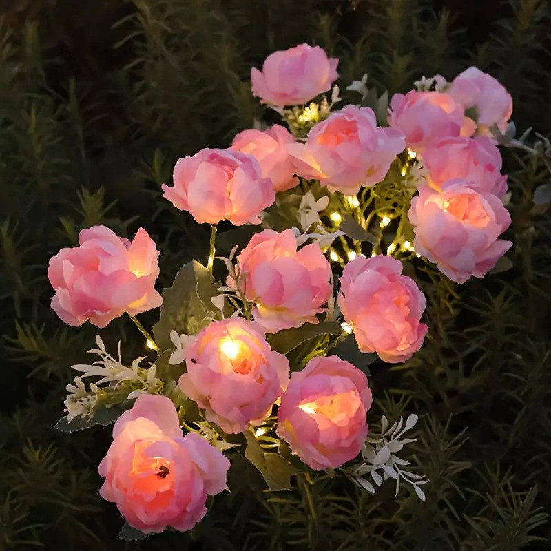 Outdoor Solar Lights, Solar Garden Lights with7Head Camellia Flower Light, Waterproof Solar Outdoor 