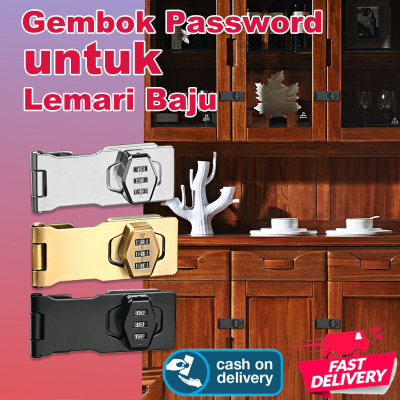 Ready Stok Kunci Kombinasi 3 Digit Stainless Gembok Pintu Anti-Theft Tempat Gembok 2in1 Hasp Lock Me