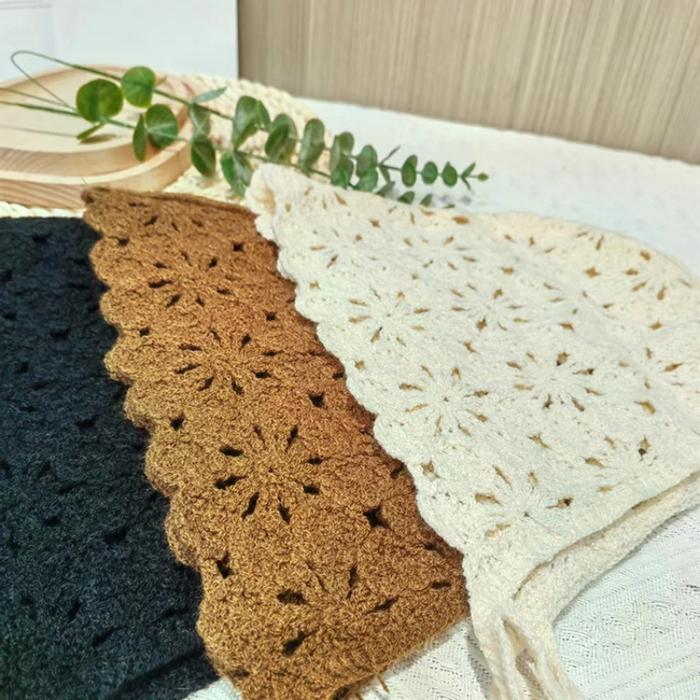 Topi Rajut Buatan Wanita Topi Bunga Rumbai Rajutan Berongga Topi Pullover Gaya Etnik Berongga Retro 