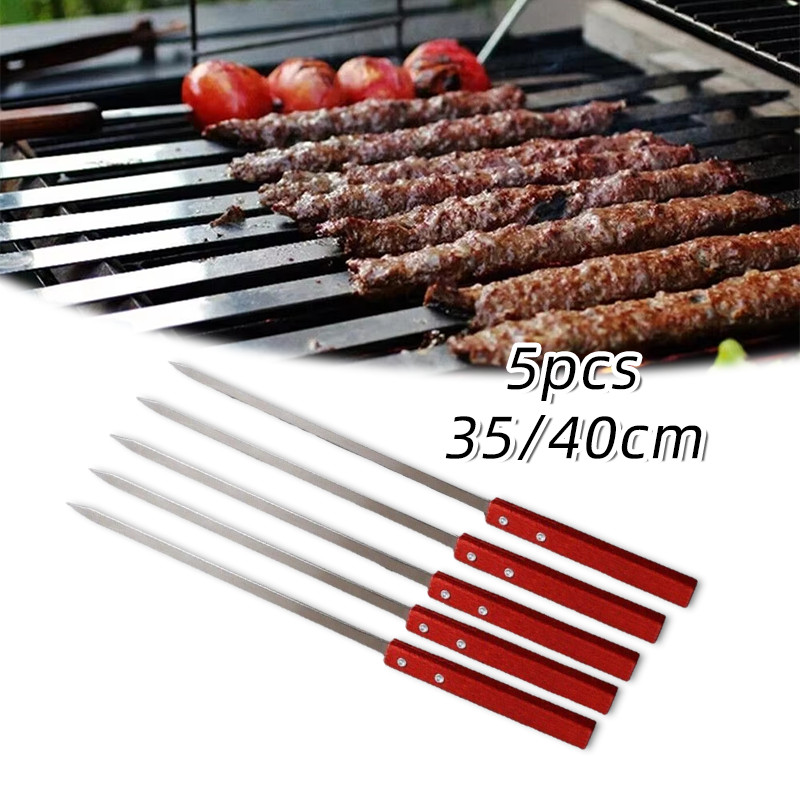 5pcs Tusuk Sate Datar / Alat Tusuk Sate Stainless Steel / Tusuk Sate Gagang