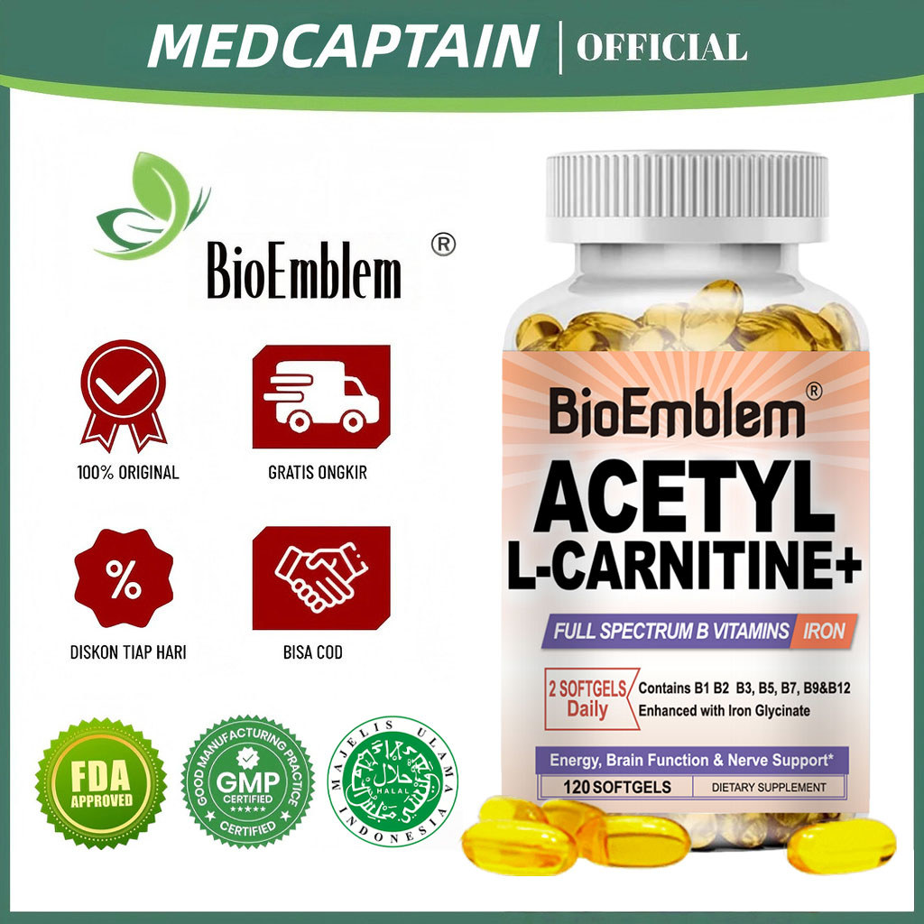 MEDCAPTAIN BioEmblem Acetyl L-Carnitine 1250mg Softgel 120pcs dengan B Complex Suplemen Energi & Fok