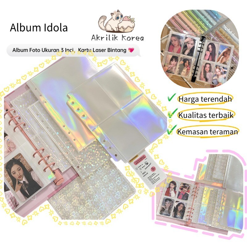 10pcs Album Isian Lepas A5 untuk Menyimpan Kartu Laser Bintang, Kartu Hias, Halaman Album, Album Ido