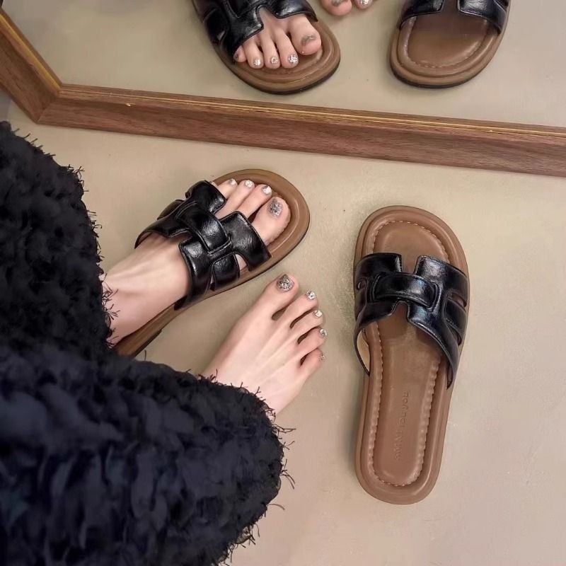 Sepatu datar bergaya Prancis, sepatu datar vintage, sandal bergaya Korea, sandal berujung lembut, se