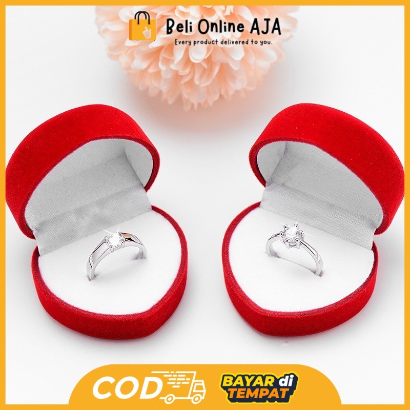BOA Ring Box Love/Kotak Cincin Bentuk Love Hati/Tempat Menyimpan Perhiasan/Kotak Perhiasan Beludru B