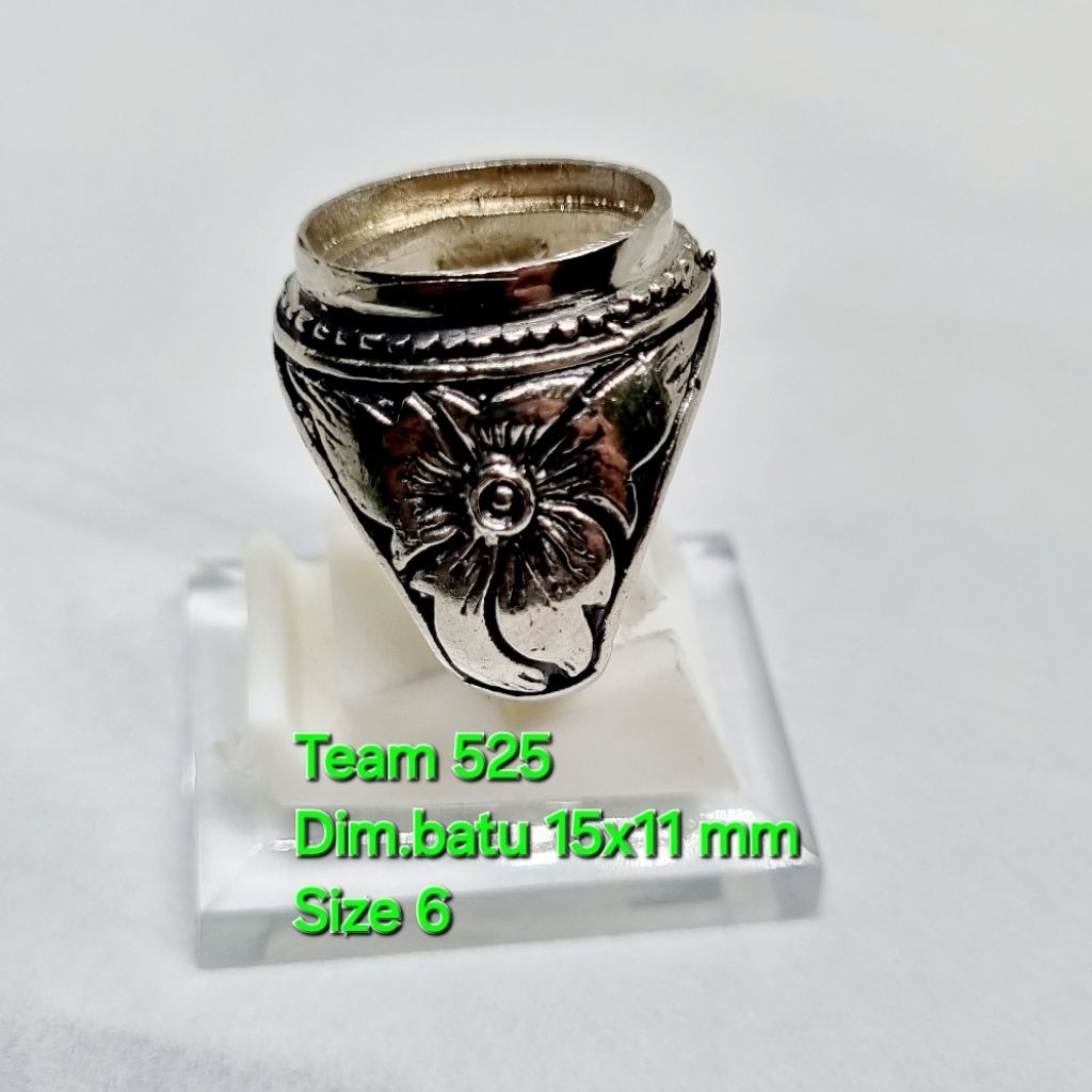 Ring emban alpaka super dim 15x11 tanam bunga size 6 bisa buat dim 14x10 / pengikat ring cincin batu