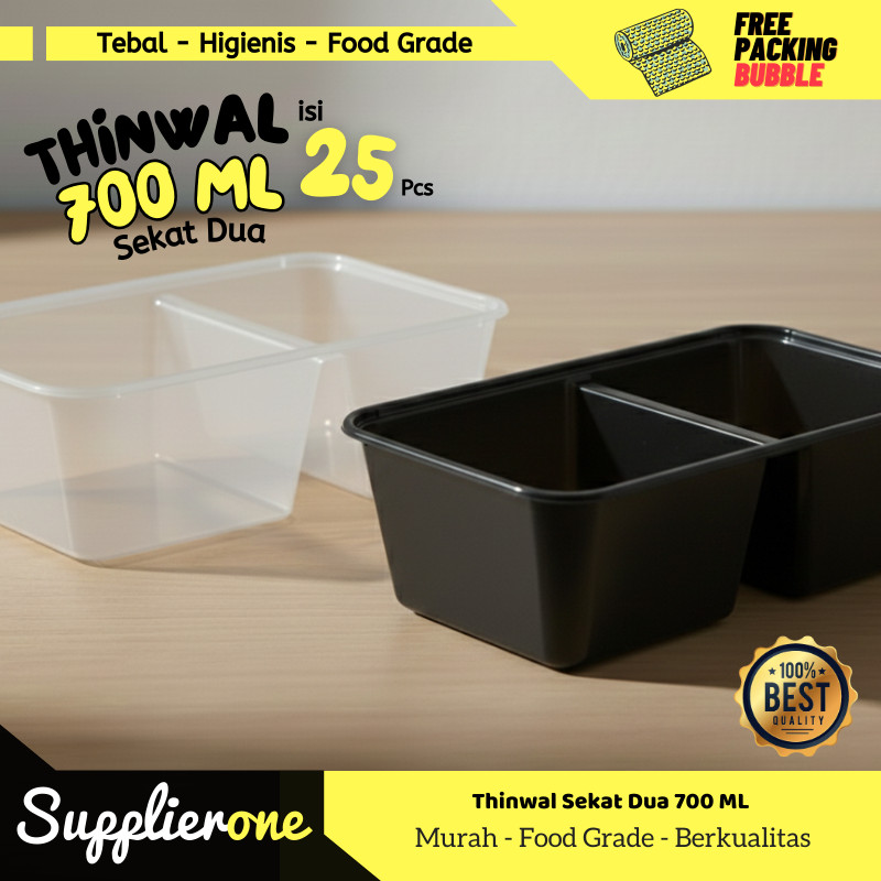 Thinwall sekat 2/thinwall sekat/thinwall 700ml sekat/thinwall 2 sekat +tutup/thinwall 2 sekat