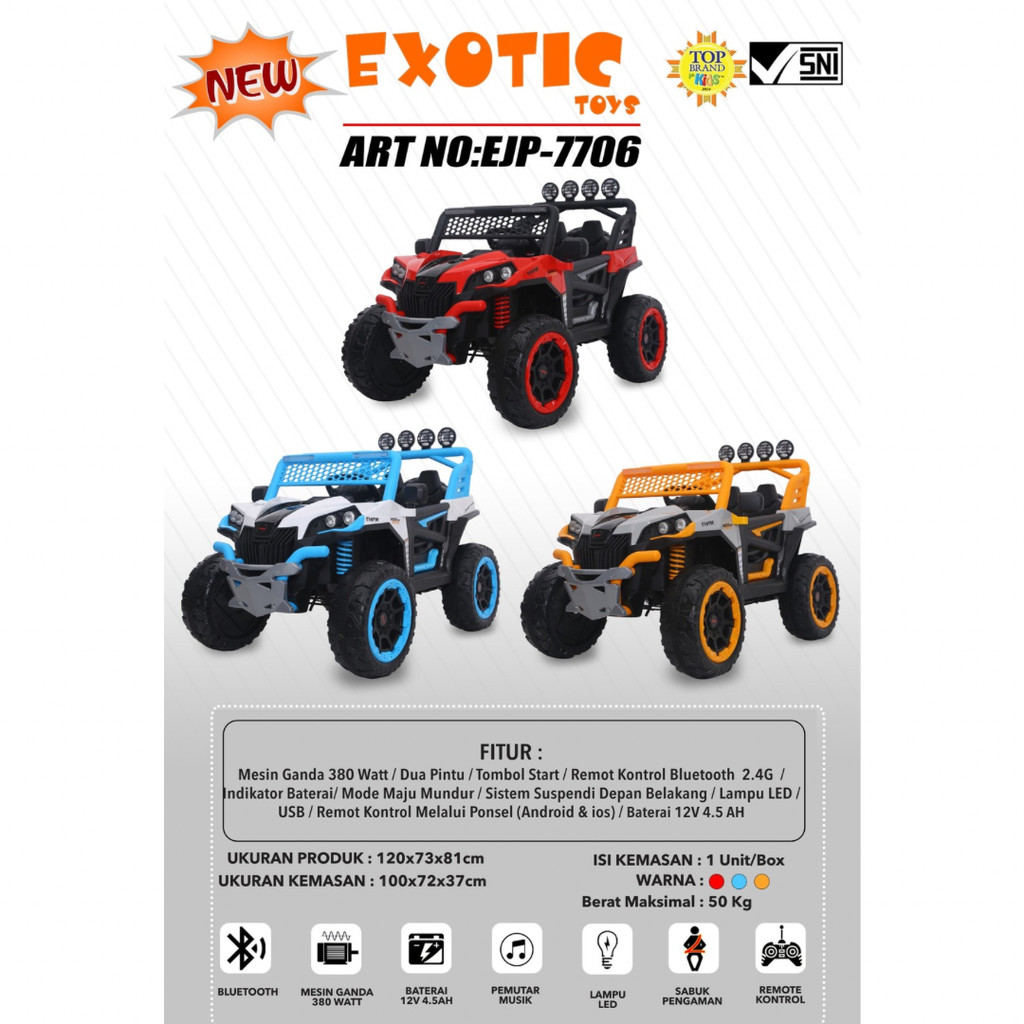 (FREE PELAPIS BAN) MAINAN MOBIL AKI ANAK EJP-7706 EJP7706 NEW / EJP-7706+ EJP7706+ NEW
