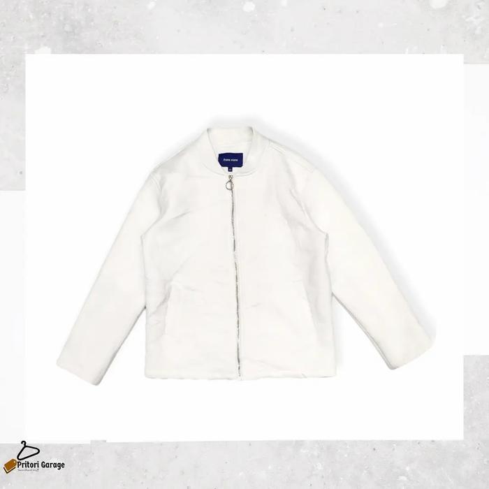 Bomber Soft Shell Jacket Frank Stone Big Emboss Bordir All White Color