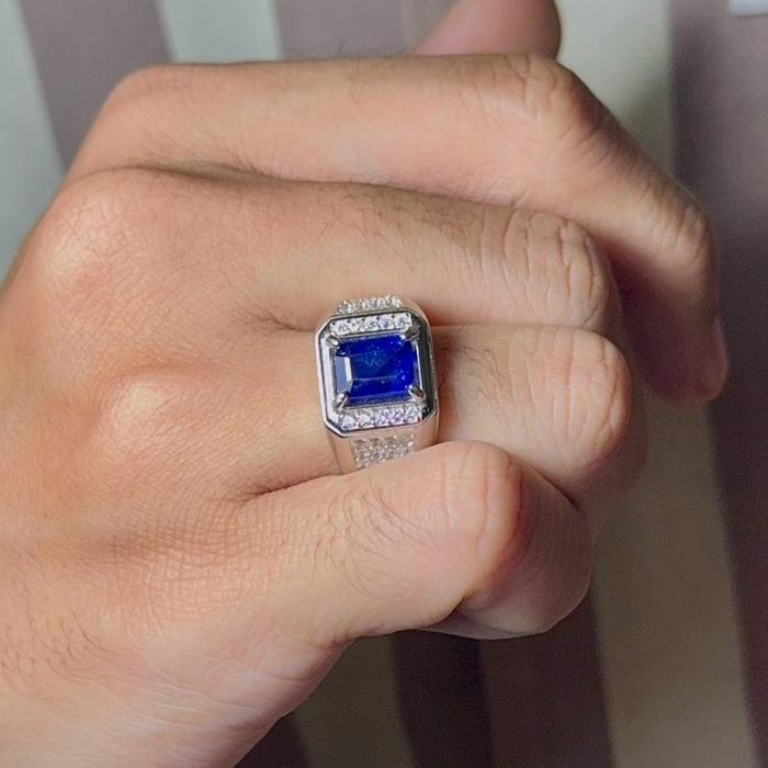 blue safir batu alam men silver ring