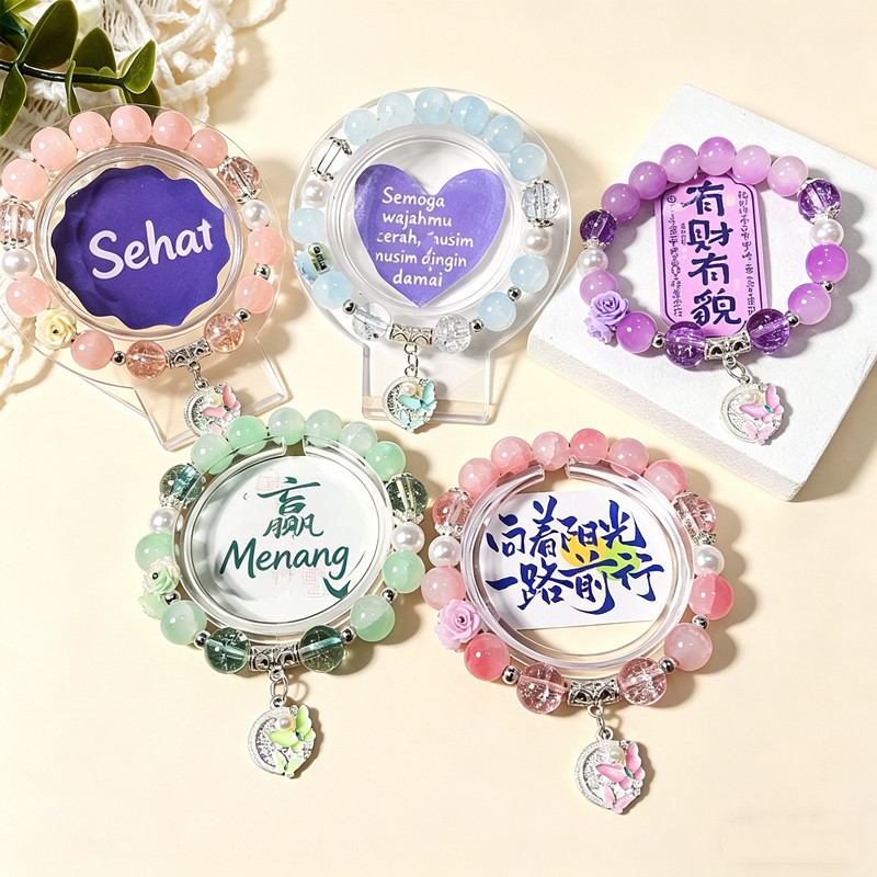 Gelang Kupu-kupu Bunga Mawar & Lukisan dari Kaca Kristal Warna-warni, Desain Manis & Artistik
