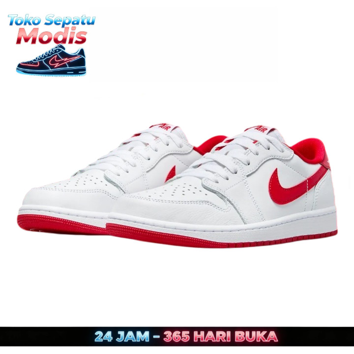 Nike Air Jordan 1 Low OG Universitas Putih Merah, Sepatu Kets Nike Air Jordan 1 Low OG