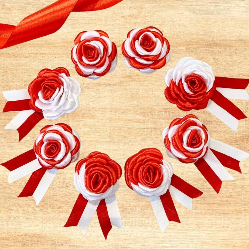 Bros Pita Peniti Gardenia Bendera Merah Putih Handmade - Bross Gardenia Aksesoris Baju Hijab