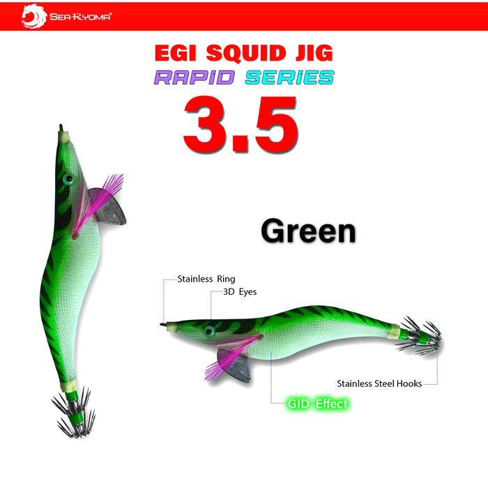 SeaRyoma Rapid Egi Squid Jig 3.5 - Umpan pancing cumi Egi 3.5 - Egi 3.5 Green