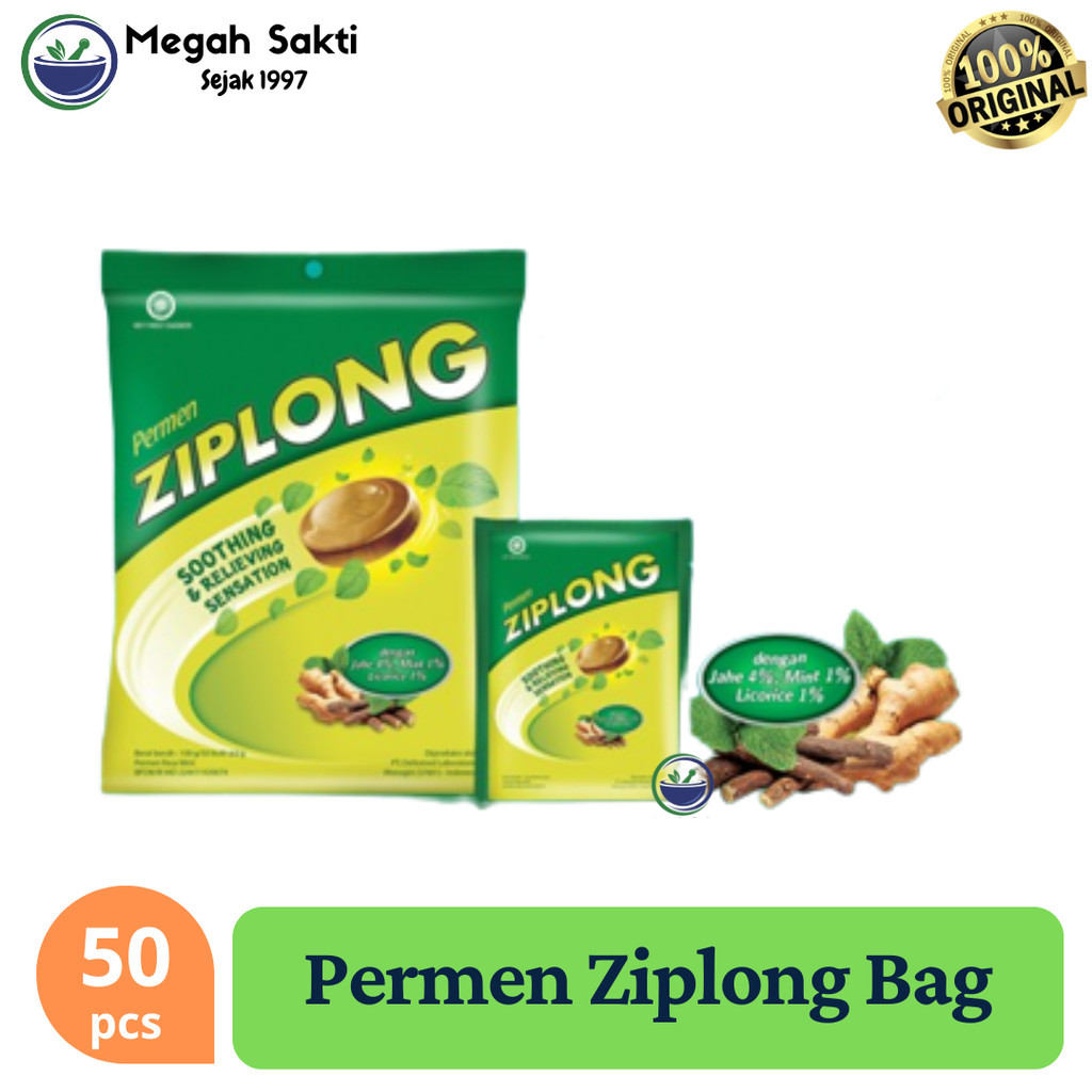 MGS - Permen Ziplong Bag 50's - Permen Pereda Tenggorokan Jahe Mint Licorice