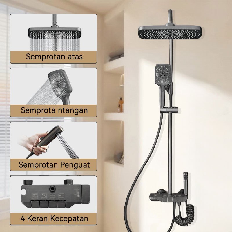 Shower Set Panas-Dingin Dengan Faucet Emas Hitam Shower Mandi Set