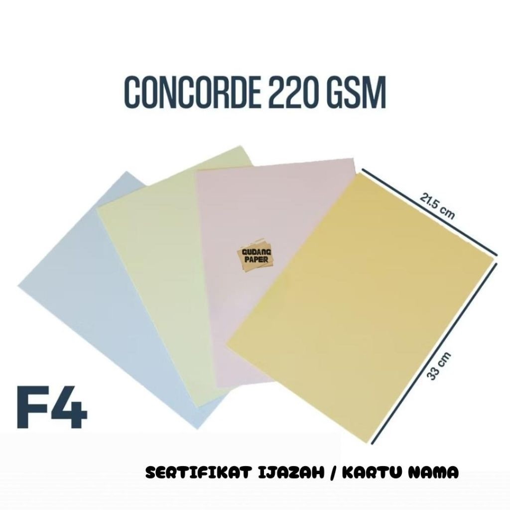 Kertas Concorde F4 220 gr isi 100 lembar / Kertas Concorde F4 / Kertas Sertifikat F4