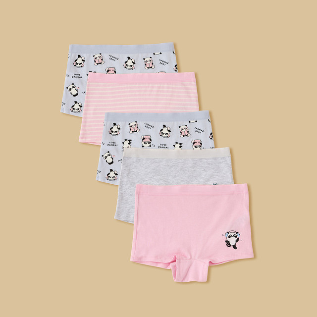Max Fashions Dalaman Anak Perempuan Pack of 5 - Panda Print Boyshorts Blue - Multishade
