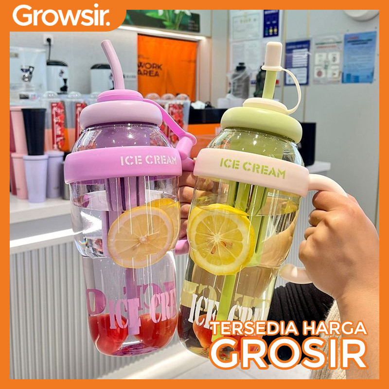GROWSIR Tumbler Botol Minum Ice Cream Viral Jumbo 1300ML Aesthetic Sedotan Infuser Pegangan Gagang