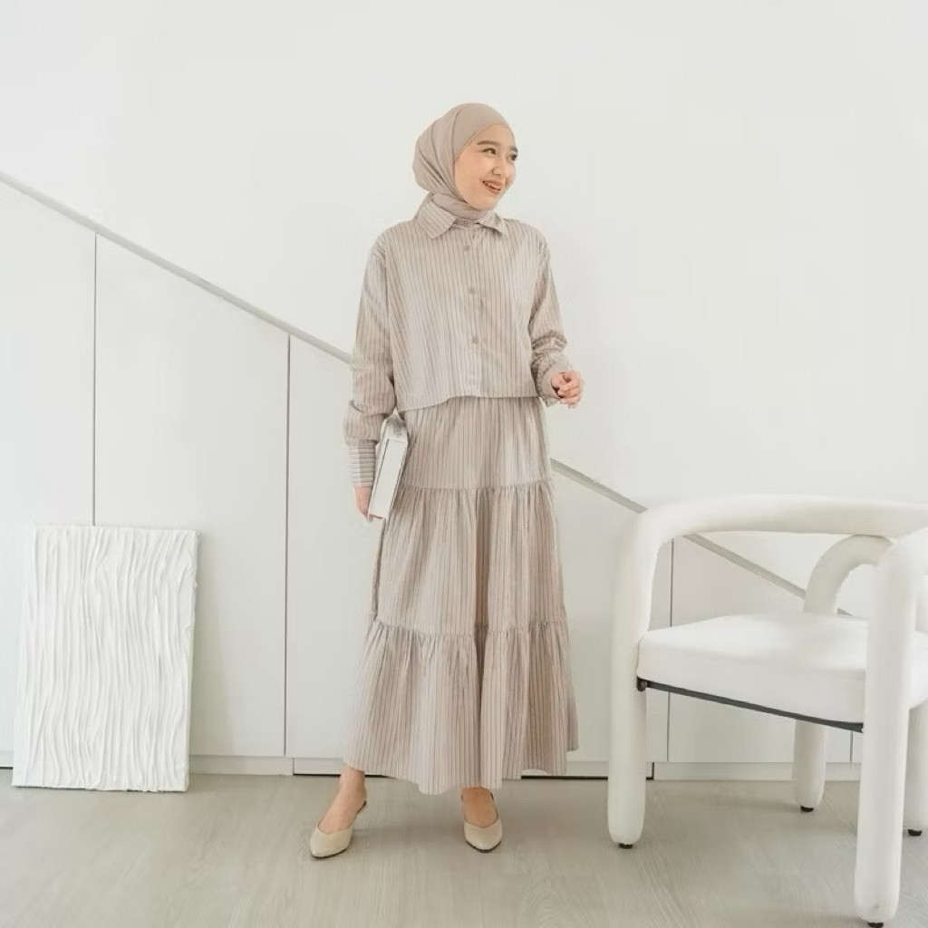 CLARA One Set Rok | Kemeja Wanita | Rok Wanita Poly katun