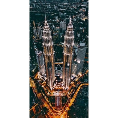 hiasan dinding poster gedung besar malam hari plus bingkai ukuran 53x35